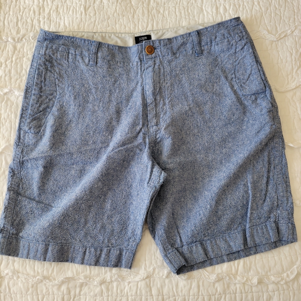 2/$35 J. Crew Linen Cotton Beach Shorts 36 EUC Blue Textured GORGEOUS Shorts!